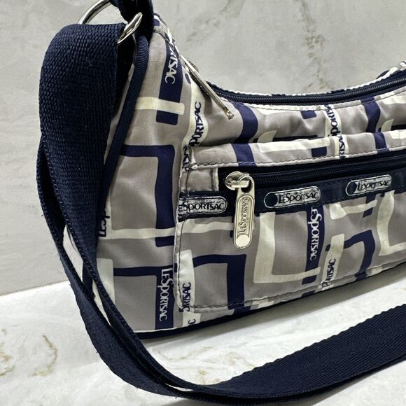 Vintage LeSportsac Blue/Gray White Crossbody Handbag Lightweight Nylon 90s - Picture 2 of 16
